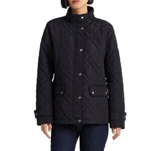 Lauren Ralph Lauren Black Quilted Jacket Size M Snap Button Equestrian Timeless